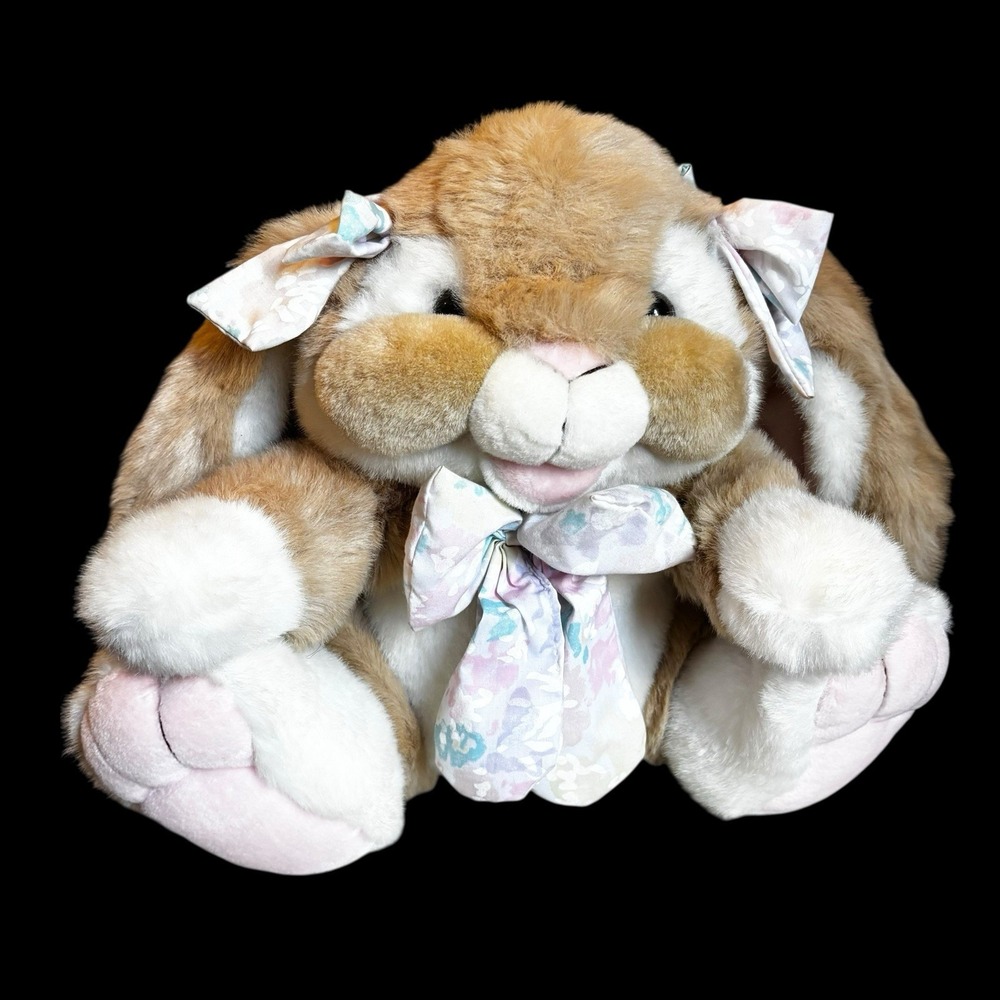 1990s Vintage Easter Bunny Plush Stuffed Animal Floral Bows
